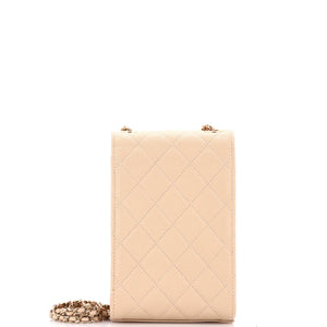 Golden Class Phone Holder Crossbody Bag Quilted Caviar