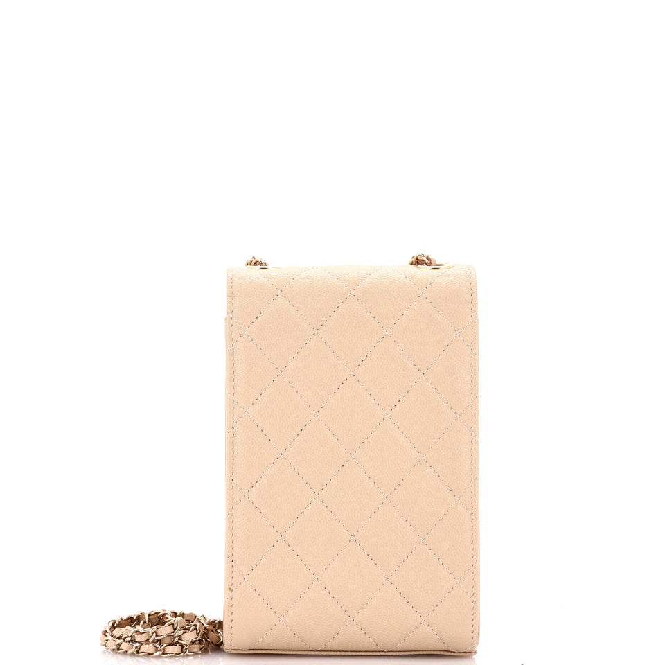 Golden Class Phone Holder Crossbody Bag Quilted Caviar