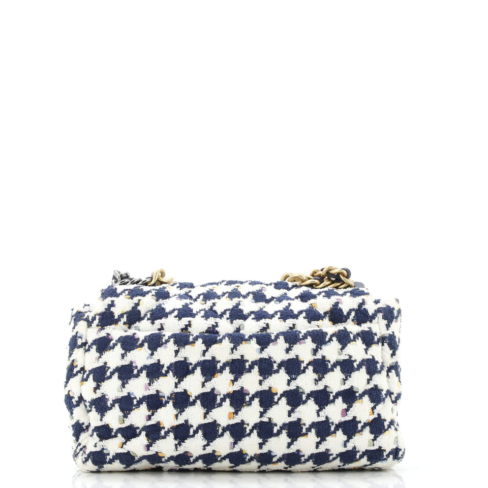 19 Flap Bag Quilted Houndstooth Tweed and Ribbon Large
