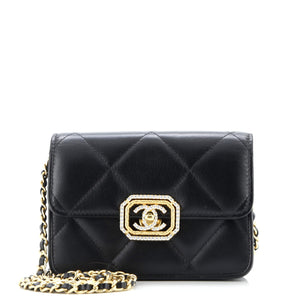 Crystal Geometric Frame CC Clutch with Chain Quilted Calfskin