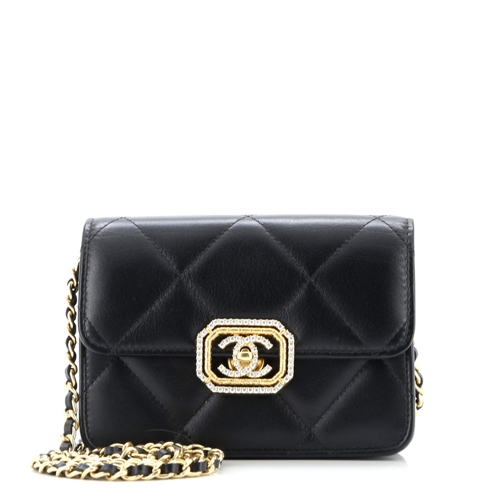 Crystal Geometric Frame CC Clutch with Chain Quilted Calfskin