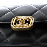 Crystal Geometric Frame CC Clutch with Chain Quilted Calfskin