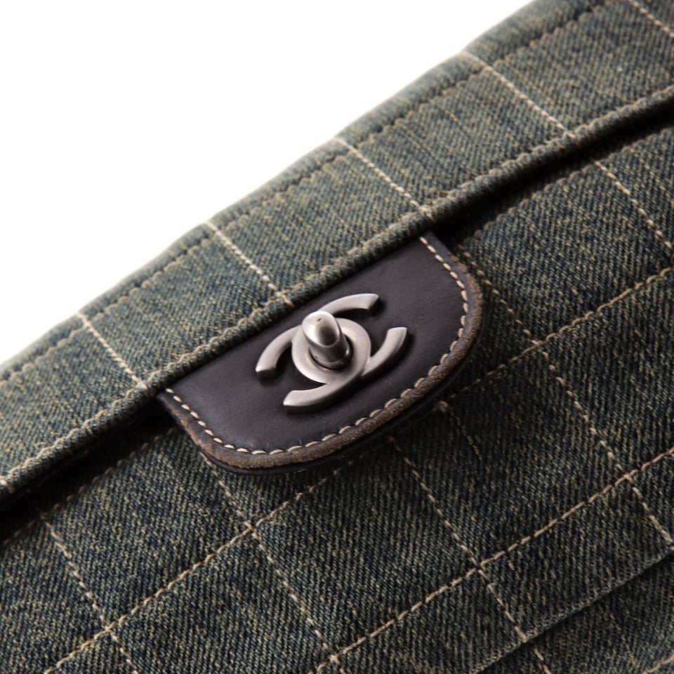 Chocolate Bar Flap Bag Quilted Denim East West