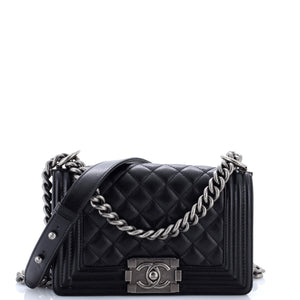 Boy Flap Bag Quilted Caviar Small