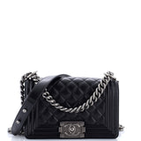 Boy Flap Bag Quilted Caviar Small