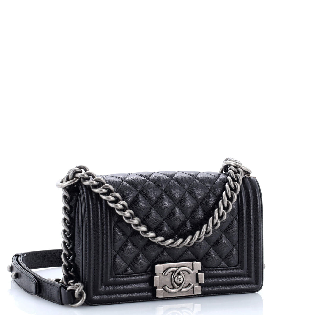 Boy Flap Bag Quilted Caviar Small