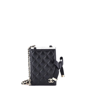 CC Book Card Holder with Chain Quilted Lambskin