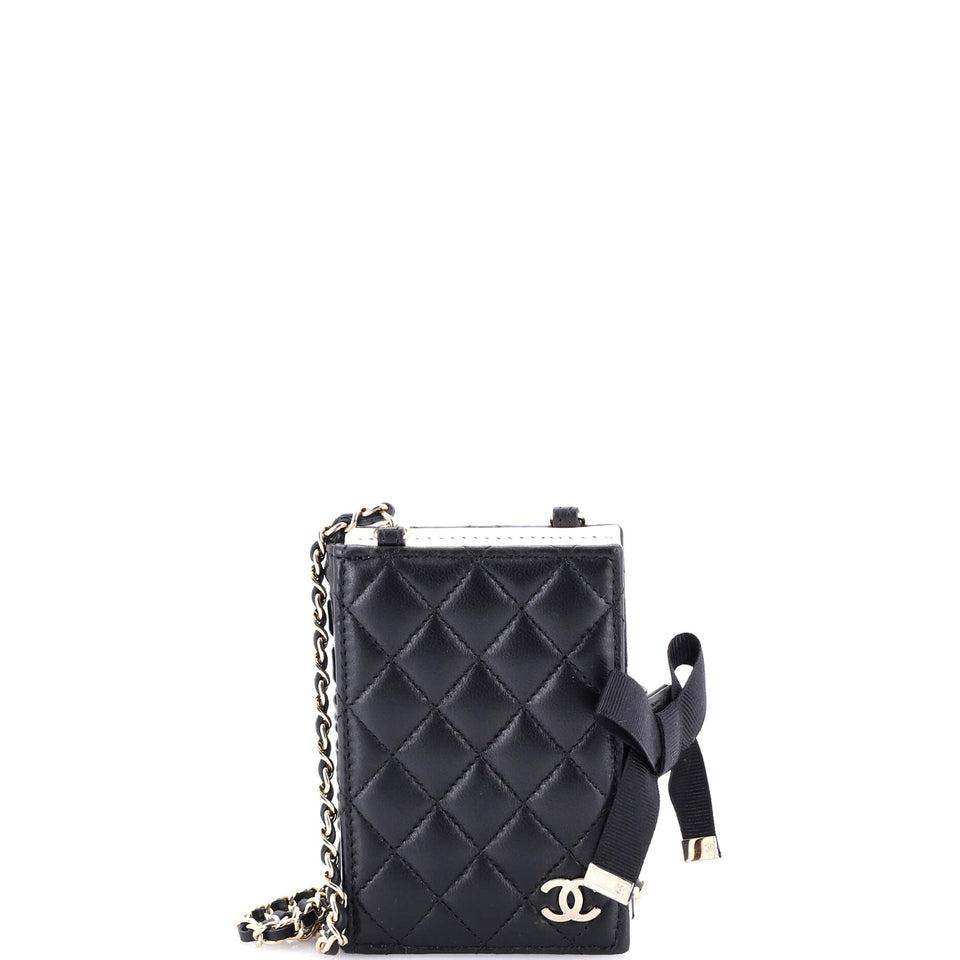 CC Book Card Holder with Chain Quilted Lambskin