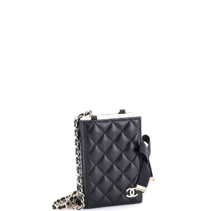 CC Book Card Holder with Chain Quilted Lambskin