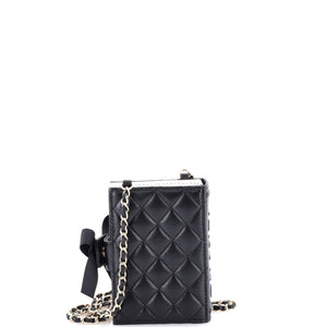 CC Book Card Holder with Chain Quilted Lambskin