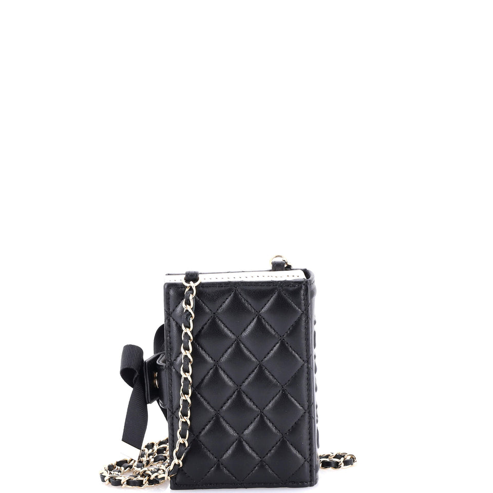 CC Book Card Holder with Chain Quilted Lambskin