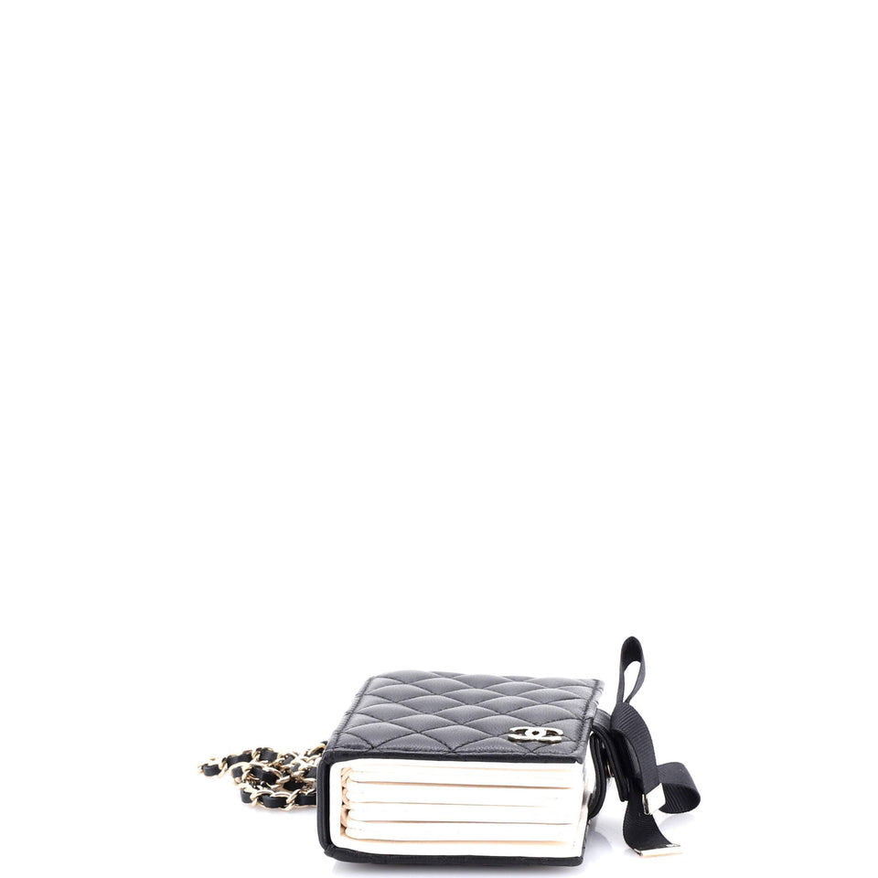 CC Book Card Holder with Chain Quilted Lambskin