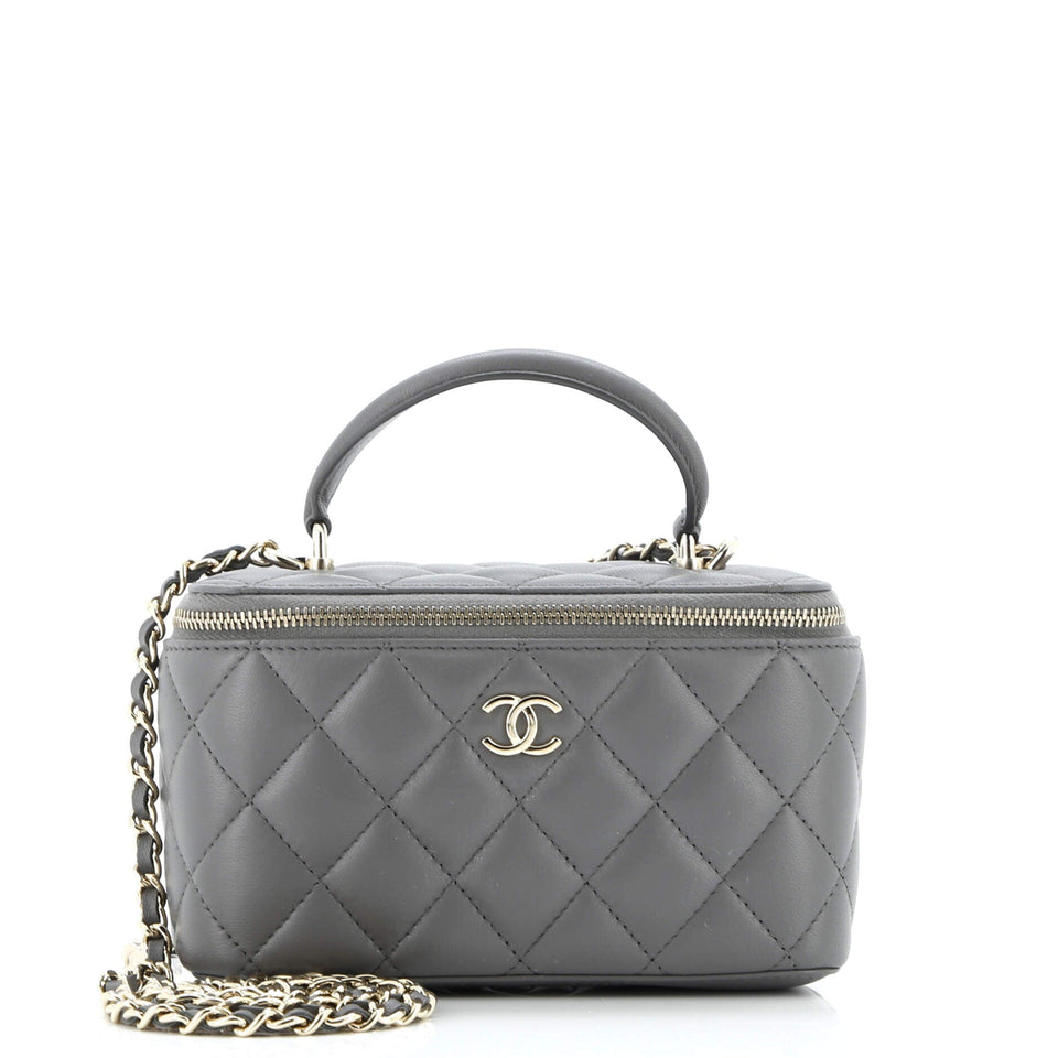 Classic Top Handle Vanity Case with Chain Quilted Lambskin Small