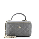 Classic Top Handle Vanity Case with Chain Quilted Lambskin Small