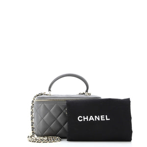 Classic Top Handle Vanity Case with Chain Quilted Lambskin Small