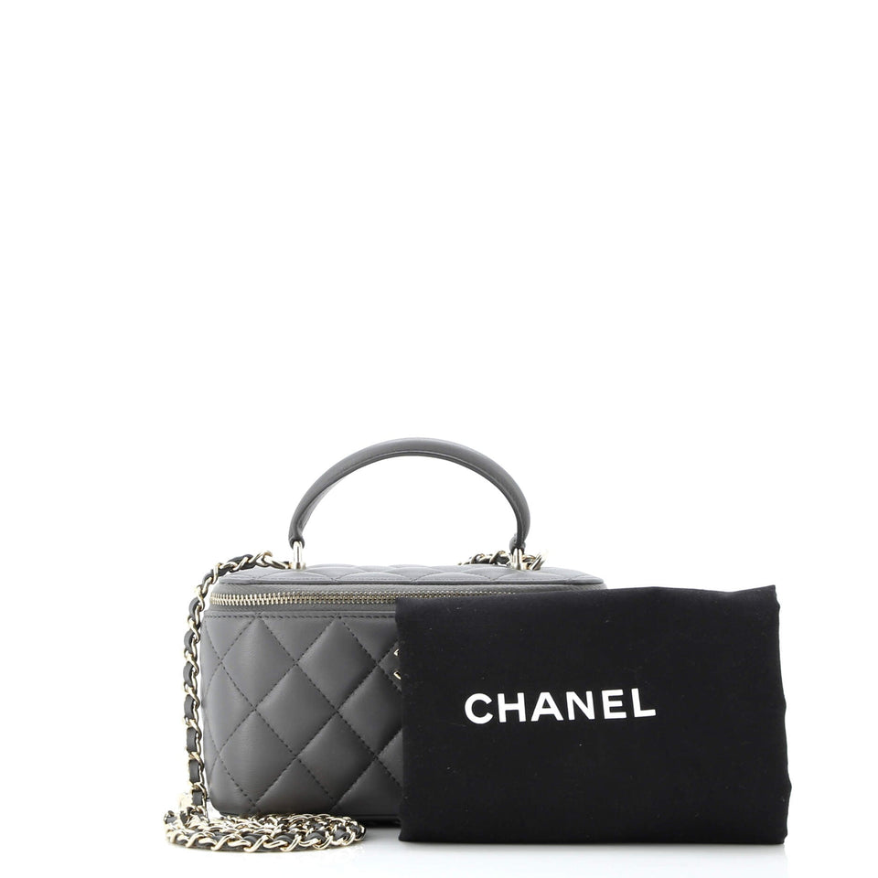 Classic Top Handle Vanity Case with Chain Quilted Lambskin Small