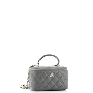 Classic Top Handle Vanity Case with Chain Quilted Lambskin Small