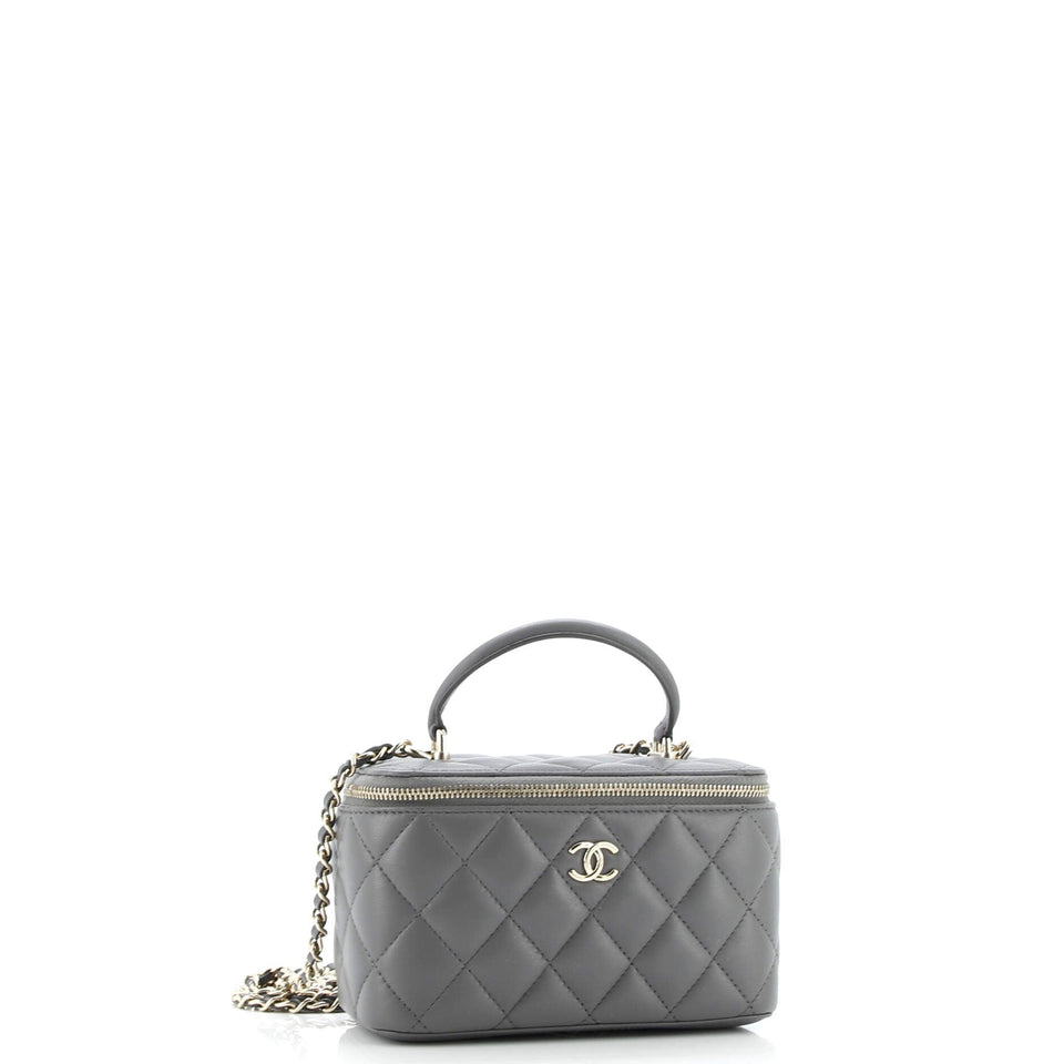 Classic Top Handle Vanity Case with Chain Quilted Lambskin Small