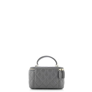 Classic Top Handle Vanity Case with Chain Quilted Lambskin Small
