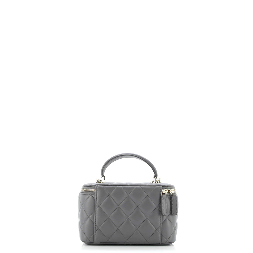 Classic Top Handle Vanity Case with Chain Quilted Lambskin Small