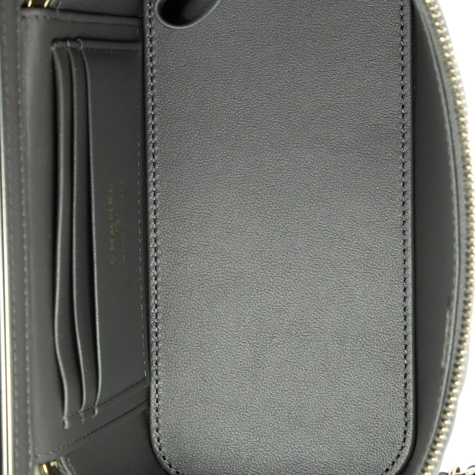 Classic Top Handle Vanity Case with Chain Quilted Lambskin Small