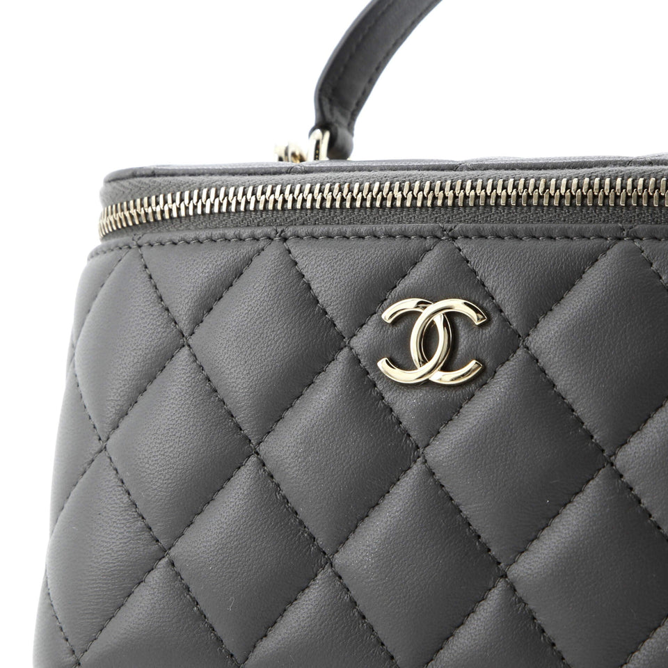 Classic Top Handle Vanity Case with Chain Quilted Lambskin Small