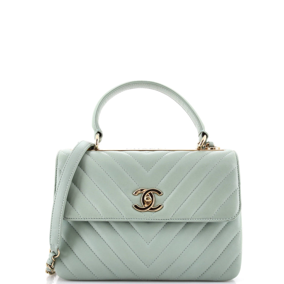 Trendy CC Top Handle Bag Chevron Lambskin Small
