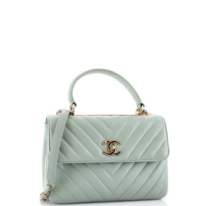 Trendy CC Top Handle Bag Chevron Lambskin Small