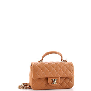 Classic Single Flap Top Handle Bag Quilted Lambskin Mini