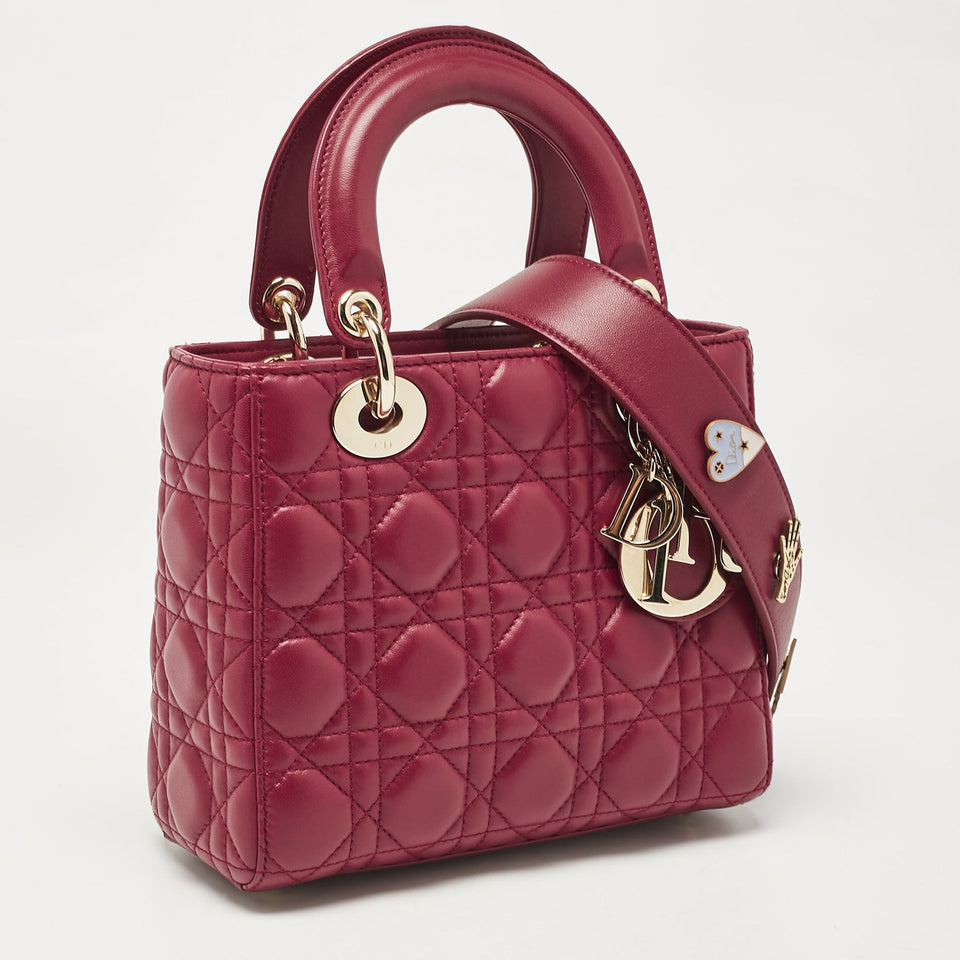 Dior Red Cannage Leather Small Lady Dior My Abcdior Tote