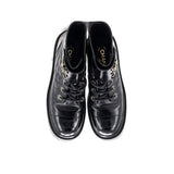 Women's Chain CC Cap Toe Lace Up Combat Boots Quilted Shiny Calfskin