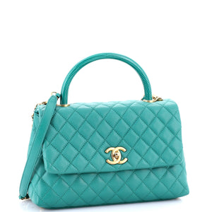 Coco Top Handle Bag Quilted Caviar with Lizard Embossed Handle Small