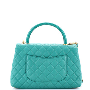 Coco Top Handle Bag Quilted Caviar with Lizard Embossed Handle Small