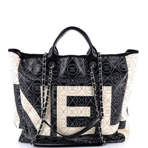 Logo Camellia Shopping Tote Printed Coated Canvas Medium