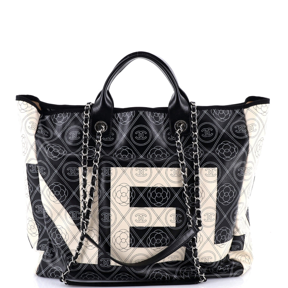 Logo Camellia Shopping Tote Printed Coated Canvas Medium
