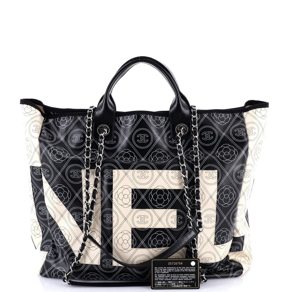 Logo Camellia Shopping Tote Printed Coated Canvas Medium