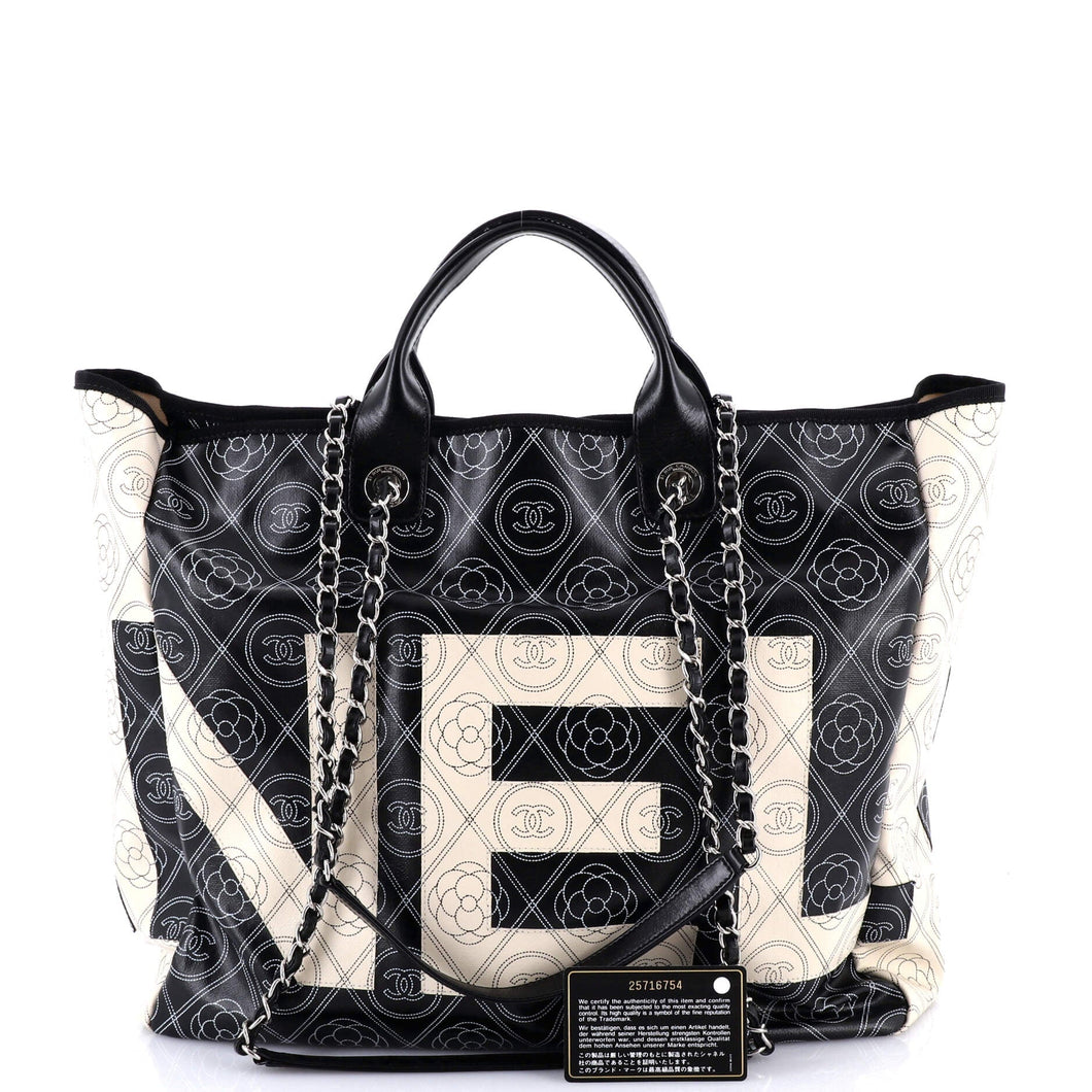 Logo Camellia Shopping Tote Printed Coated Canvas Medium