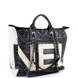 Logo Camellia Shopping Tote Printed Coated Canvas Medium