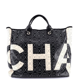 Logo Camellia Shopping Tote Printed Coated Canvas Medium