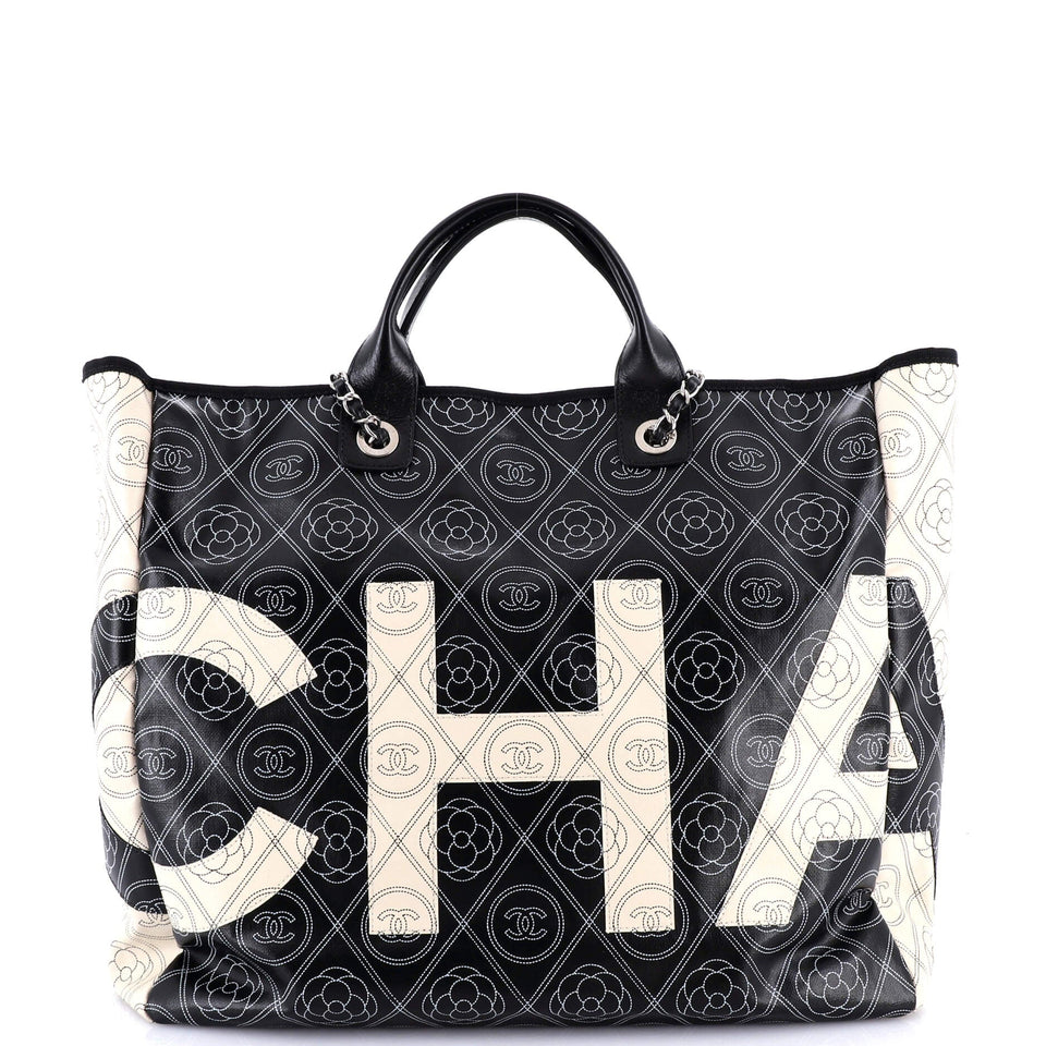 Logo Camellia Shopping Tote Printed Coated Canvas Medium