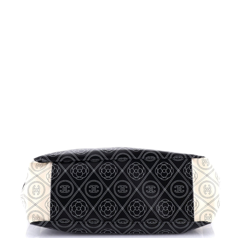 Logo Camellia Shopping Tote Printed Coated Canvas Medium
