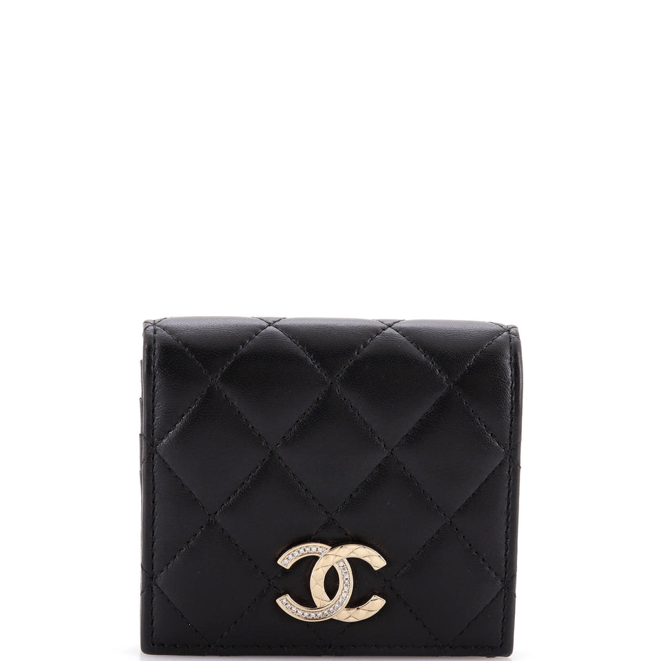 Crystal CC Bifold Wallet Quilted Lambskin Compact