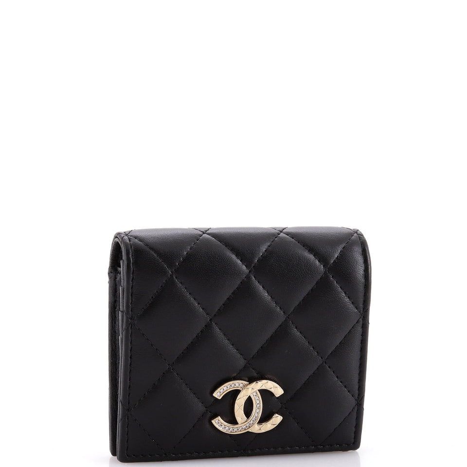 Crystal CC Bifold Wallet Quilted Lambskin Compact