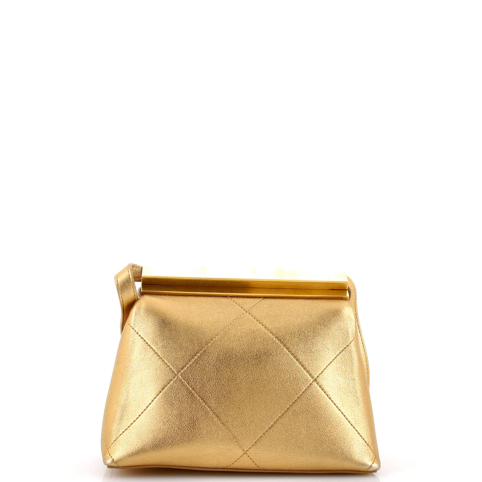 Logo Kisslock Frame Bag Quilted Calfskin Small