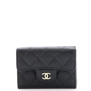 Trifold Classic Flap Wallet Quilted Caviar Small
