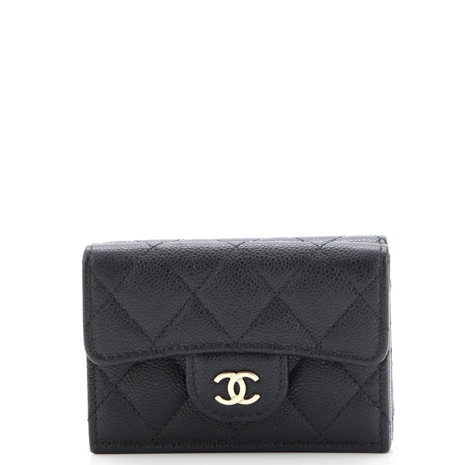 Trifold Classic Flap Wallet Quilted Caviar Small