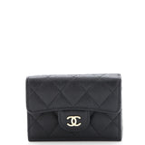Trifold Classic Flap Wallet Quilted Caviar Small