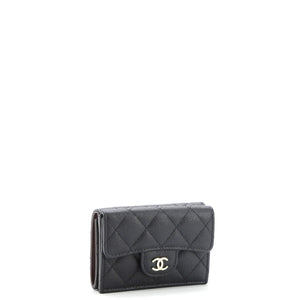 Trifold Classic Flap Wallet Quilted Caviar Small