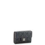 Trifold Classic Flap Wallet Quilted Caviar Small