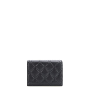 Trifold Classic Flap Wallet Quilted Caviar Small